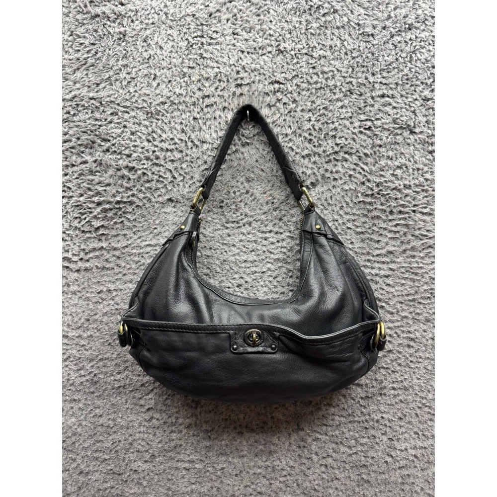 Marc Jacobs Authentic Womens Leather Turn Lock Hobo Shoulder Bag Black 13.5 x 6